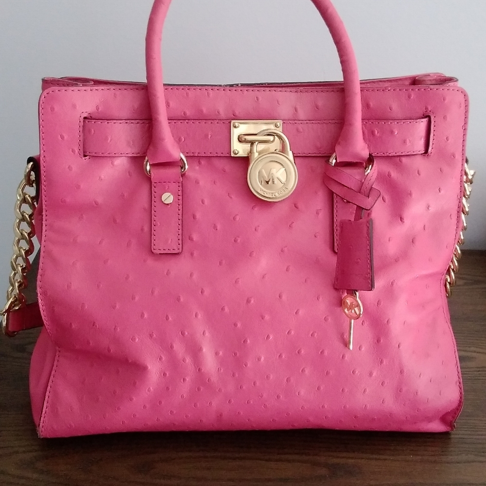 Pink Michael Kors Ostrich Leather Large Handbag